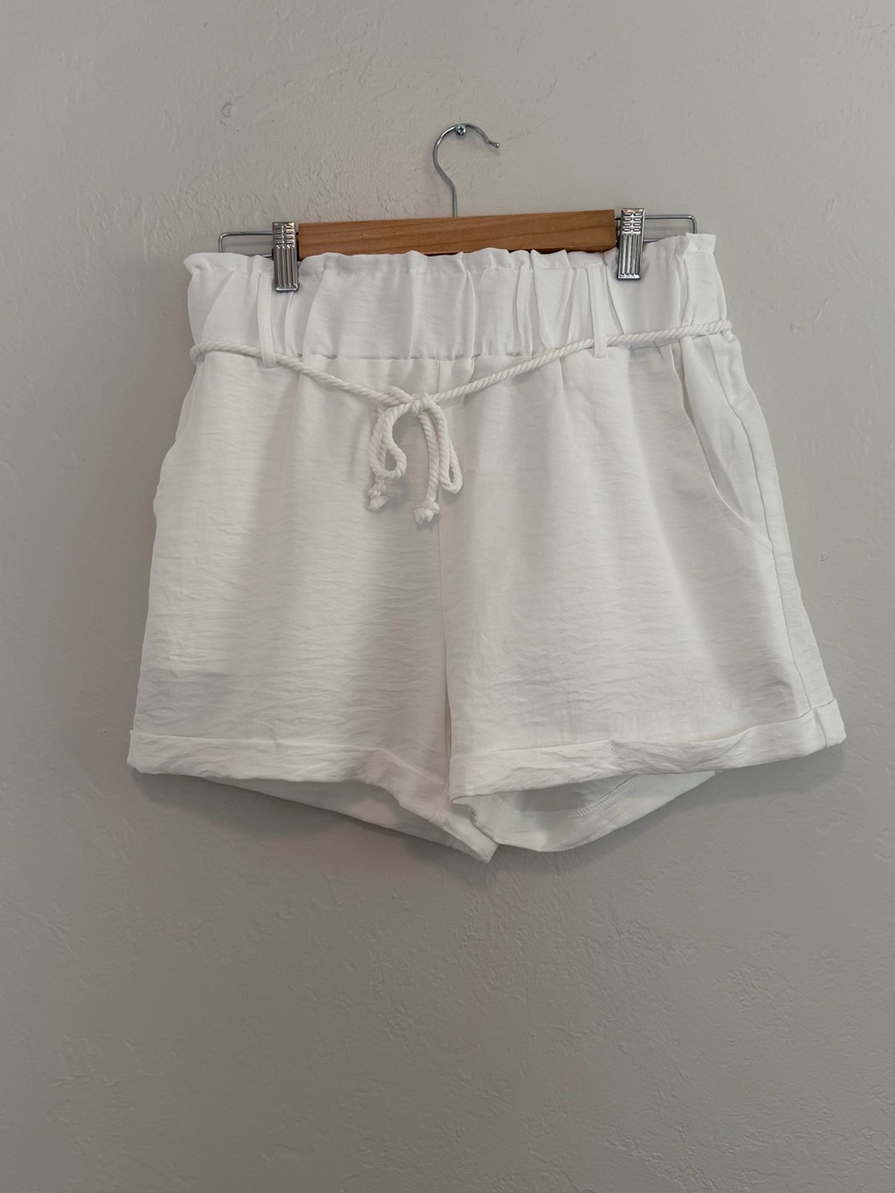 Ci Sono White High-Waist Paperbag Drawstring Shorts